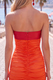 Red Orange Sweetheart Ruched Keyhole Bodycon Short Homecoming Dress
