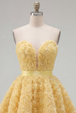 Sweetheart Pink A-Line 3D Floral Short Homecoming Dress with Lace Up Back
