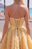 Sweetheart Pink A-Line 3D Floral Short Homecoming Dress with Lace Up Back