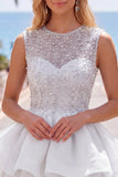 Yellow A-Line Round Neck Tiered Short Homecoming Dress with Pearls