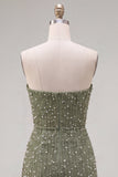 Strapless Blue Bodycon Pearls Homecoming Dress with 3D Flowers
