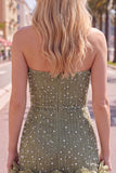 Strapless Blue Bodycon Pearls Homecoming Dress with 3D Flowers