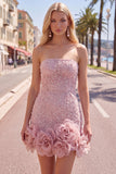 Strapless Blue Bodycon Pearls Homecoming Dress with 3D Flowers