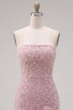 Strapless Blue Bodycon Pearls Homecoming Dress with 3D Flowers