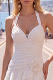 Blue Halter Bodycon Tiered Ruched Homecoming Dress with 3D Flower