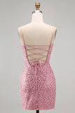 Dusty Rose Bodycon Ruched Lace Up Back Spaghetti Straps Short Homecoming Dress with Beading