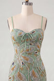 Green Bodycon Beaded Short Homecoming Dress with Lace Up Back