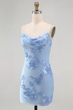 Yellow Bodycon Ruched Spaghetti Straps Floral Embroidery Homecoming Dress