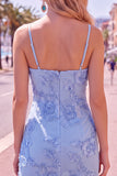 Yellow Bodycon Ruched Spaghetti Straps Floral Embroidery Homecoming Dress