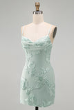 Yellow Bodycon Ruched Spaghetti Straps Floral Embroidery Homecoming Dress