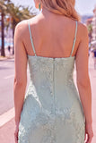 Yellow Bodycon Ruched Spaghetti Straps Floral Embroidery Homecoming Dress