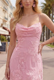Yellow Bodycon Ruched Spaghetti Straps Floral Embroidery Homecoming Dress