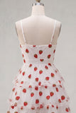 A-Line Pink Keyhole Tiered Ruffled Spaghetti Straps Ruched Homecoming Dress