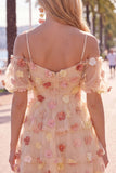 Champagne Cold Shoulder A-Line Tiered Ruffled Homecoming Dress with 3D Flowers