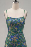 Dark Green Bodycon Floral Ruffled Short Homecoming Dress with Lace Up Back