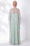 Navy Sheath Floral Round Neck Embroidered Mother Of the Bride Dress