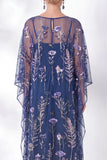 Navy Sheath Floral Round Neck Embroidered Mother Of the Bride Dress