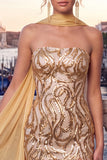 Gold Strapless Sequins Bodycon Short Homecoming Dress with Slit