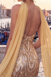 Gold Strapless Sequins Bodycon Short Homecoming Dress with Slit