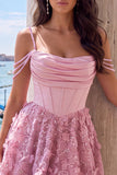 Yellow Corset Ruched Floral Spaghetti Straps A-Line Homecoming Dress with Beading