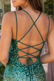 Sparkly Green and Gold Sequins Bodycon Short Homecoming Dress with Lace Up Back