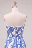 Strapless Blue Bodycon Sequins Short Homecoming Dress with Ruffles