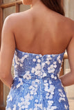 Strapless Blue Bodycon Sequins Short Homecoming Dress with Ruffles