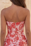 Sweetheart Red Corset Bodycon Floral Ruched Short Homecoming Dress