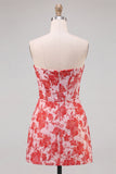 Sweetheart Red Corset Bodycon Floral Ruched Short Homecoming Dress