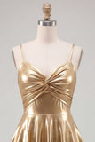 Gold A-Line Metallic Tiered Spaghetti Straps Short Homecoming Dress