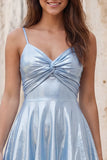 Gold A-Line Metallic Tiered Spaghetti Straps Short Homecoming Dress