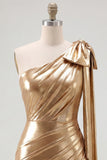 Red One Shoulder Metallic Ruched Asymmetrical Short Homecoming Dress with Bow