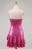 Sweetheart Fuchsia A-Line Metallic Ruched Tiered Short Homecoming Dress