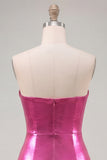 Sweetheart Fuchsia A-Line Metallic Ruched Tiered Short Homecoming Dress
