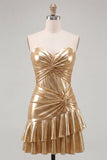Sweetheart Fuchsia A-Line Metallic Ruched Tiered Short Homecoming Dress