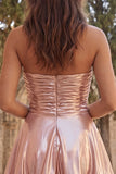 Strapless Metallic Gold Ruched A-Line Short Homecoming Dress with Ruffles