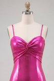 Fuchsia Metallic Ruched A-Line Tiered Spaghetti Straps Short Homecoming Dress