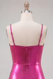 Fuchsia Metallic Ruched A-Line Tiered Spaghetti Straps Short Homecoming Dress