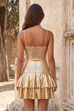 Fuchsia Metallic Ruched A-Line Tiered Spaghetti Straps Short Homecoming Dress