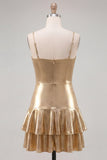 Fuchsia Metallic Ruched A-Line Tiered Spaghetti Straps Short Homecoming Dress