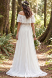 Off the Shoulder Ivory A-Line Long Tulle Wedding Dress
