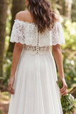 Off the Shoulder Ivory A-Line Long Tulle Wedding Dress