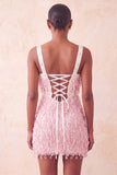Brown Bodycon Sequins Fringed Short Homecoming Dress with Pearls