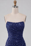 Sparkly Strapless Navy Bodycon Short Sequin Homecoming Dress