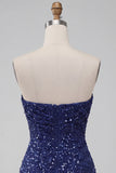 Sparkly Strapless Navy Bodycon Short Sequin Homecoming Dress