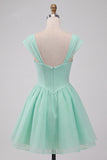Mint Green A-Line Single Breasted Short Homecoming Dress with Cap Sleeves