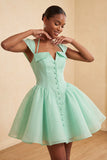 Mint Green A-Line Single Breasted Short Homecoming Dress with Cap Sleeves