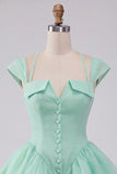 Mint Green A-Line Single Breasted Short Homecoming Dress with Cap Sleeves