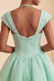 Mint Green A-Line Single Breasted Short Homecoming Dress with Cap Sleeves