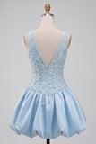 Sky Blue A-Line V-Neck Short Homecoming Dress